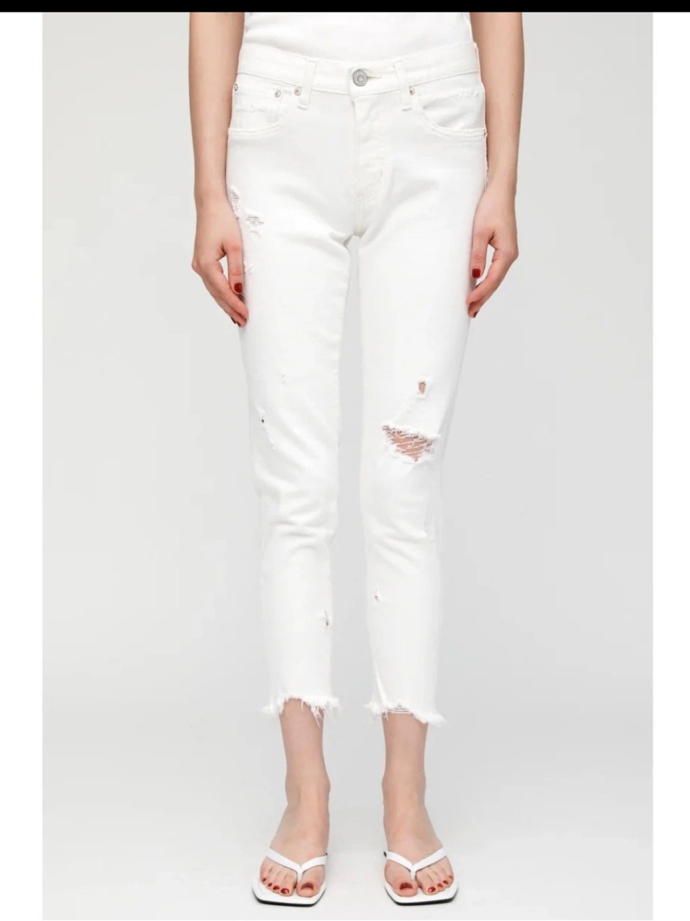 Moussy Vintage Glendale Skinny White Distressed Cropped Raw Hem Premium Jeans 32